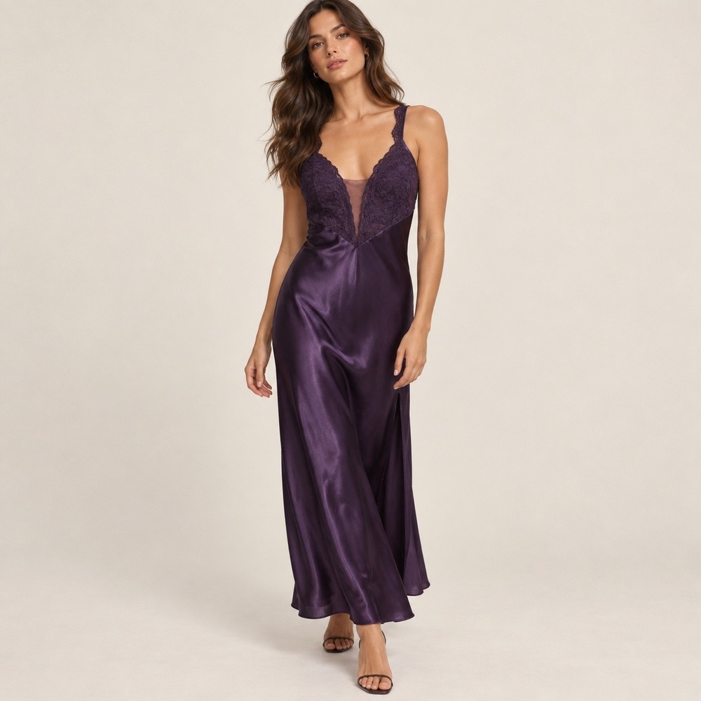 Victoria's Secret Slip Dress Nightgown Women S Purple Vintage Gold Label Lace